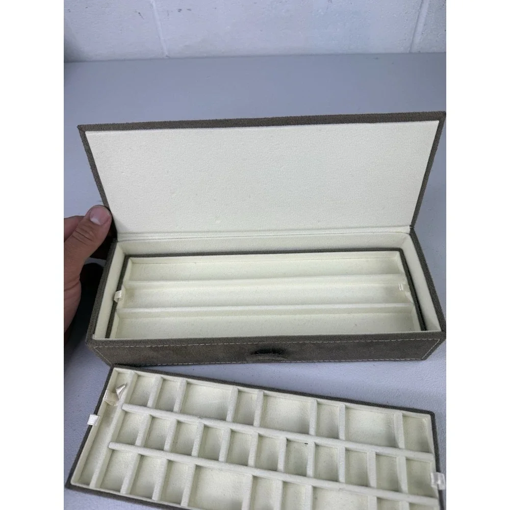 Authentic Pandora Suede Tan Jewelry Box With Inserts And Tie Down Closure Chrty